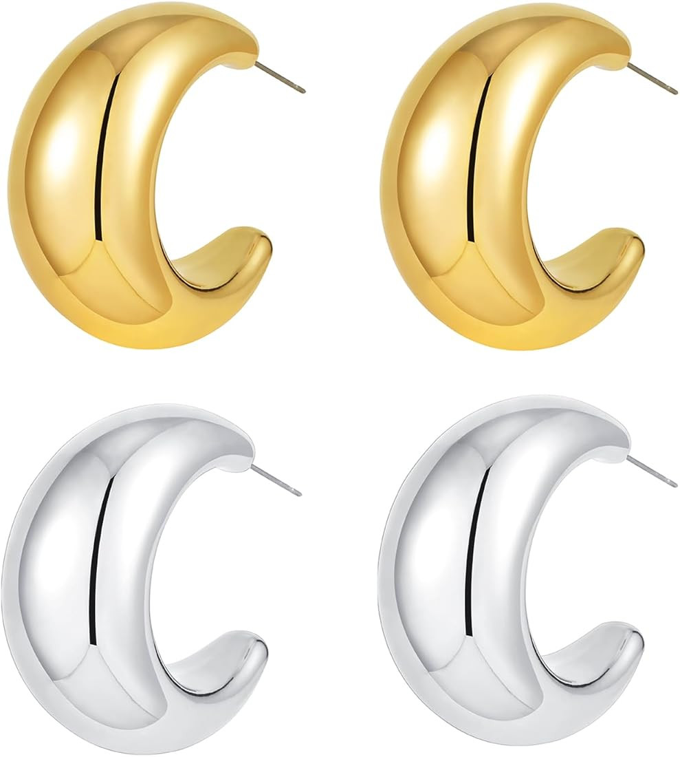 Vuleto Small/Large Drop Earring Dupes, Chunky Gold Hoop Earrings for Women Girls, 18k Gold Lightw... | Amazon (US)