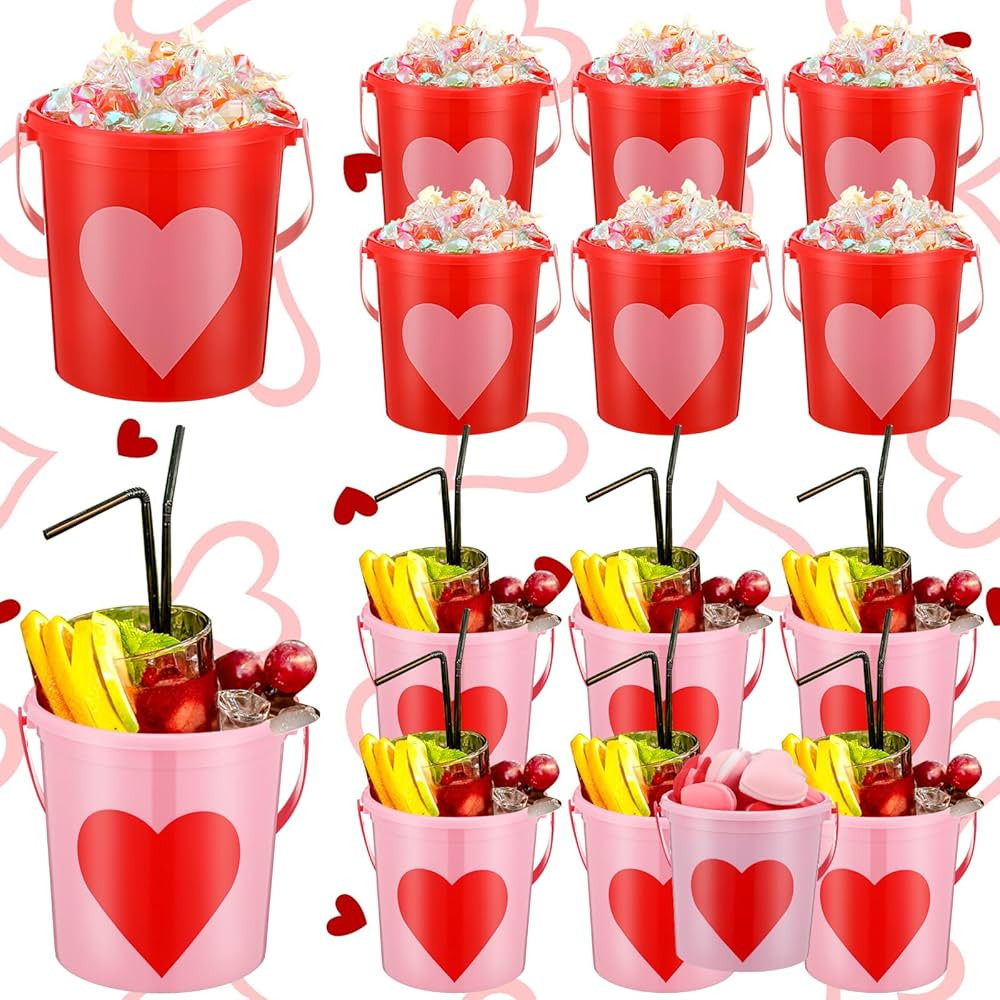 Crowye 12 Pcs 32oz Valentine's Day Cocktail Rum Buckets for Drinks 4.33 x 3.15 x 4.33 Inches Plas... | Amazon (US)