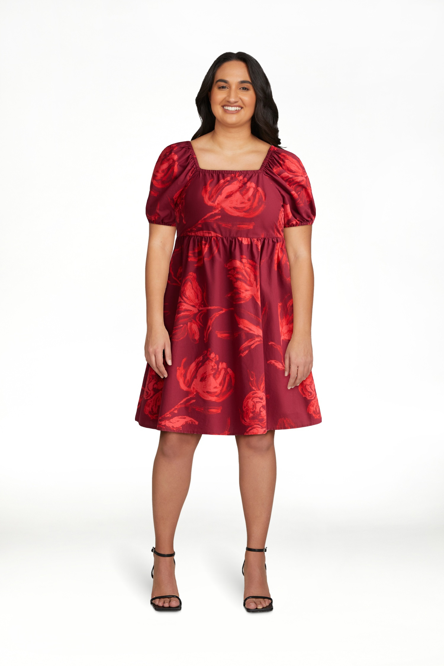 Time and Tru Women's Cotton Tie Back Mini Dress with Puff Sleeves, Sizes XS-XXXL | Walmart (US)