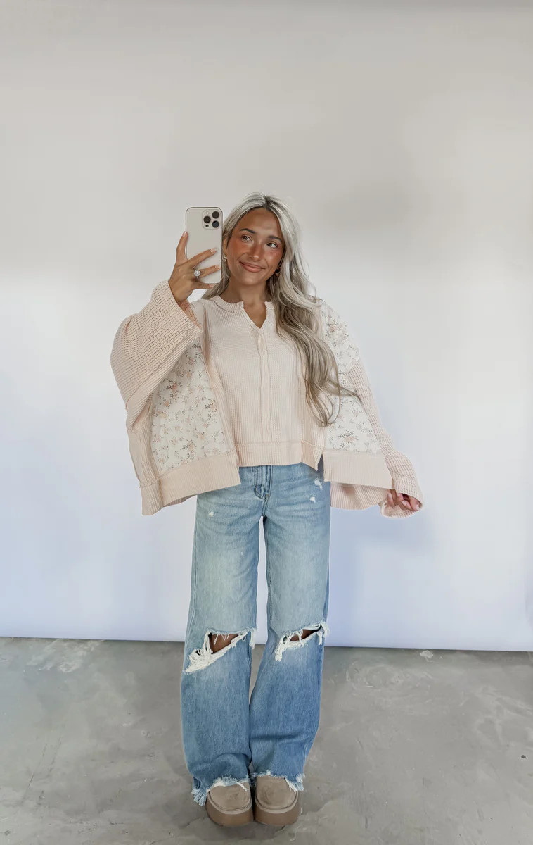 Back In Bloom Colorblock Floral Waffle Top - Blush | CK Squared Boutique