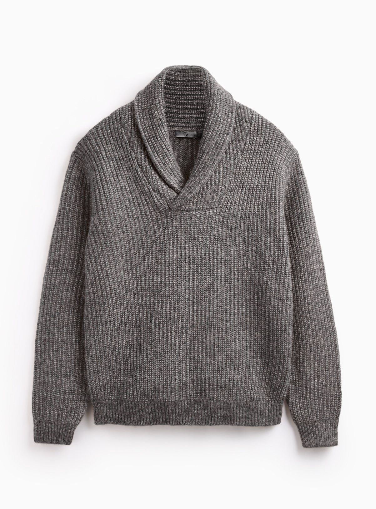Men's Grey Shawl Neck Knitted Jumper | Tu Clothing