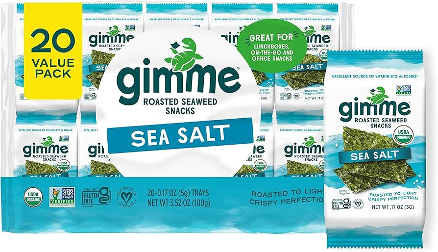 gimMe Organic Roasted Seaweed Sheets, Sea Salt, Keto, Vegan, Gluten Free, Great Source of Iodine ... | Amazon (US)