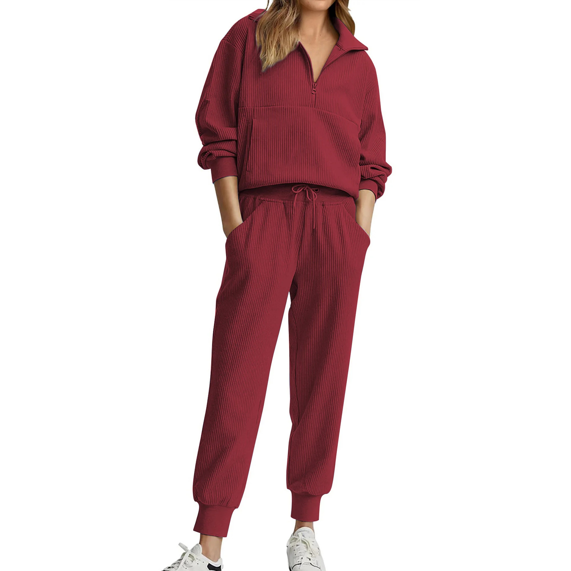 Fantaslook Womens 2 Piece Outfits Long Sleeve Half Zip Sweatsuits with Pockets Pullover Lounge Se... | Walmart (US)