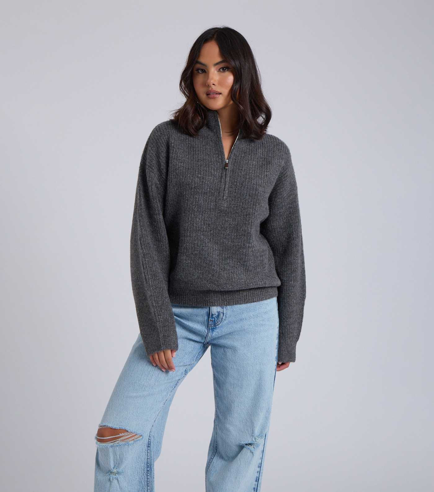 Urban Bliss Grey Rib Half Zip Jumper | New Look | New Look (UK)