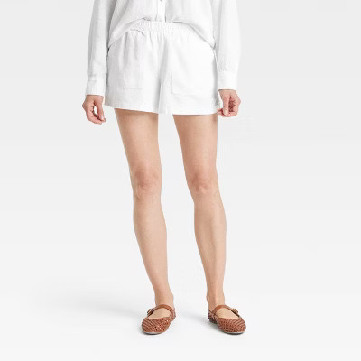 Women's Mid-Rise Linen Pull-On Shorts - Universal Thread™ White S: Relaxed Fit, Front Pocket, E... | Target