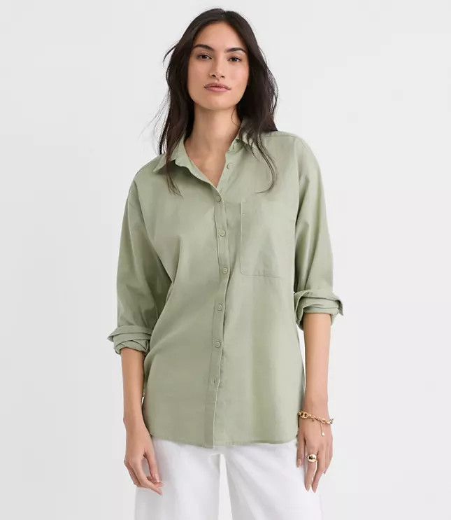 Linen Cotton Everyday Oversized Pocket Shirt | LOFT