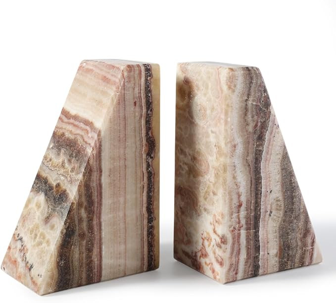 Natural Onyx Bookends for Shelves, Decorative Bookends for Heavy Books, Non-Slip Heavy Duty Book ... | Amazon (US)