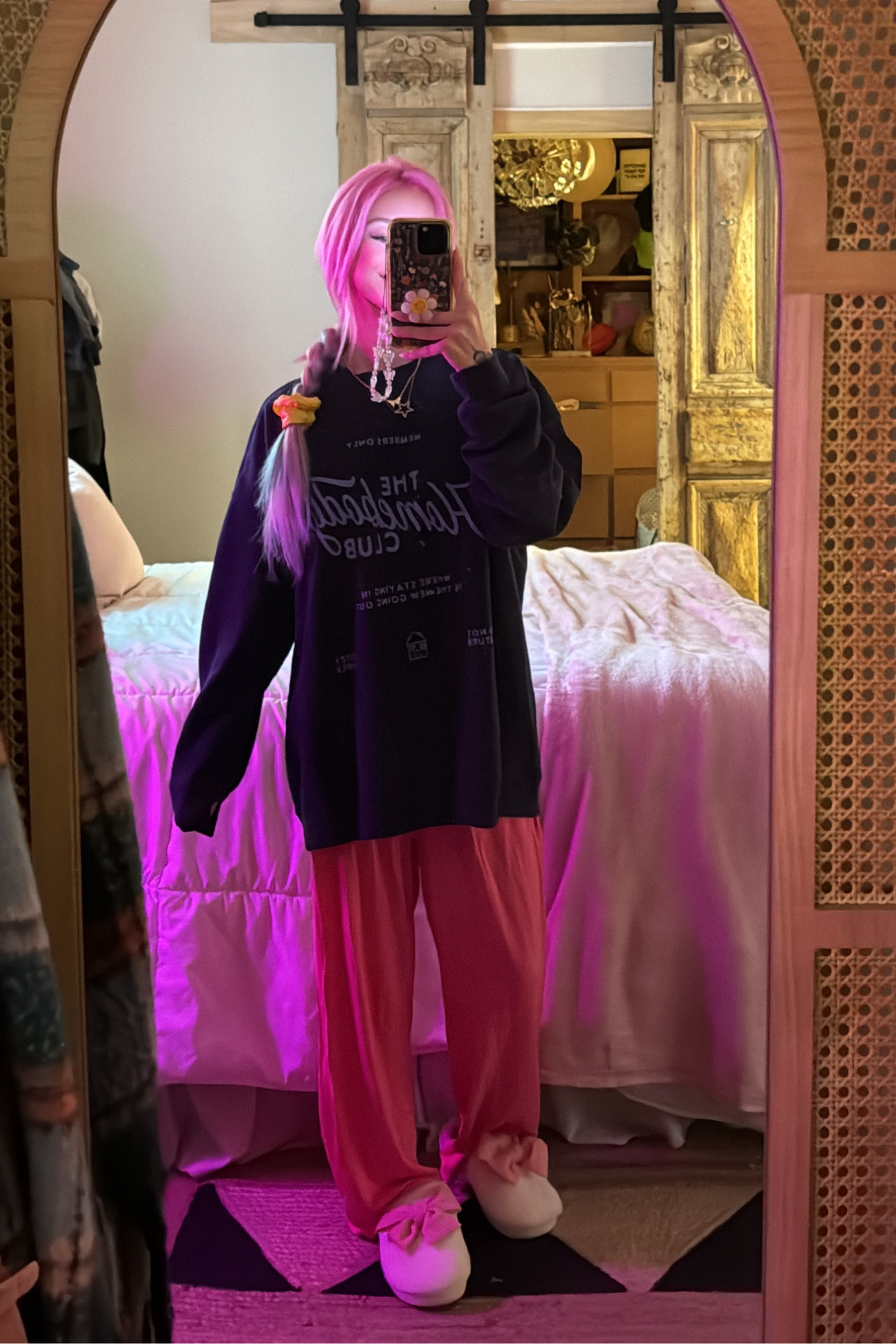 homebody pjs 
PINKLILYPARTNER code: ALLY
Wearing size  M sweatshirt :)
Bottoms from the set XS