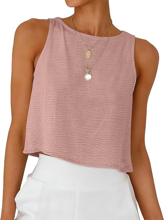 ANRABESS Women Crop Tank Tops High Neck Sleeveless Linen Shirts 2026 Summer Outfits Casual Blouse... | Amazon (US)