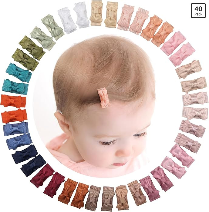 C\u00c9LLOT 40pcs Mini 1.2" Grosgrain Ribbon Snap Clips - Tiny Fine Thin Hair Bows in Pairs for B... | Amazon (US)