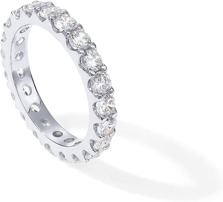 PAVOI 14K Gold Plated Cubic Zirconia Stackable Eternity Ring - 3.0mm Gold Wedding Ring for Women ... | Amazon (US)