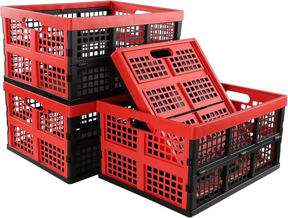 Ramddy 34 Quart Collapsible Storage Crate, Plastic Folding Basket Container Bins, 4 Packs | Amazon (US)