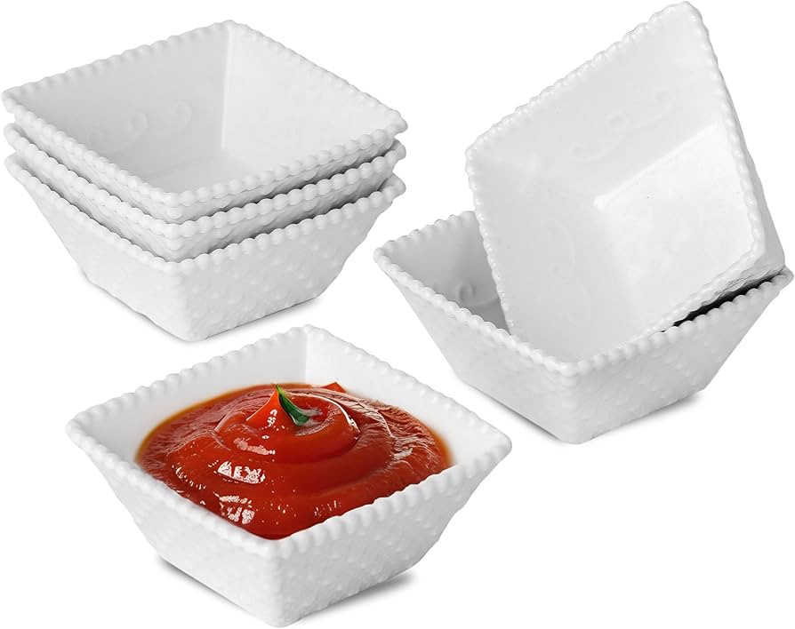 UIBFCWN 6 Pack Ceramic Dip Bowls Set, 2.3oz White Dipping Sauce Bowls/Dishes for Tomato Sauce, Sq... | Amazon (US)