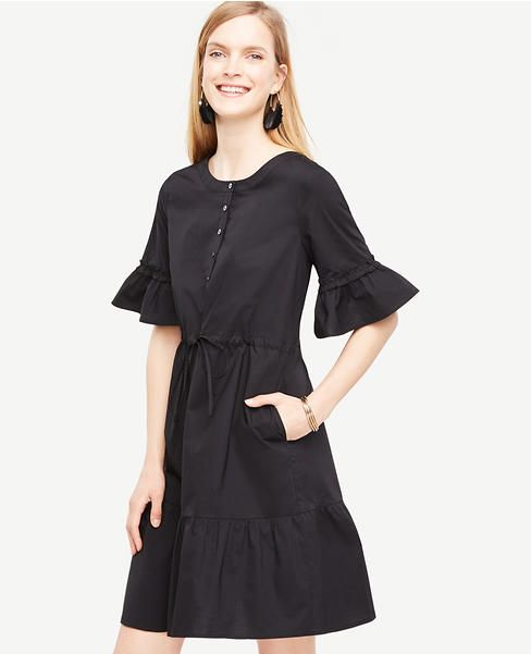 Fluted Sleeve Poplin Shirt Dress | Ann Taylor (US)
