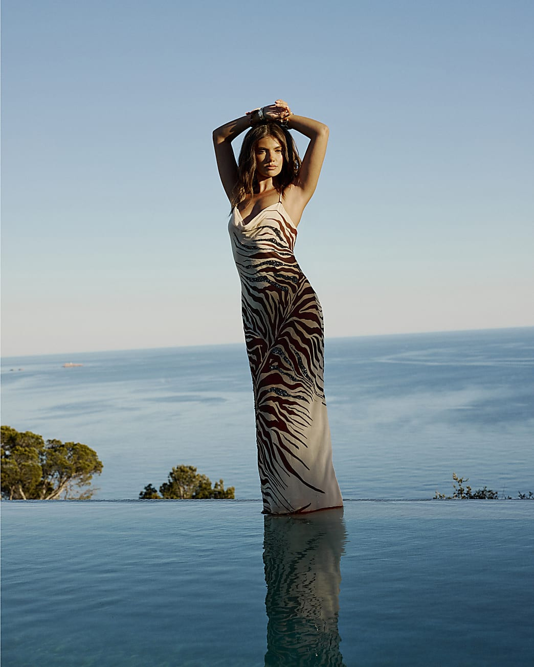 Cream Zebra Print Embellished Maxi Dress | River Island UK & IE