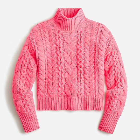 Cashmere crop cable-knit turtleneck sweater | J. Crew US