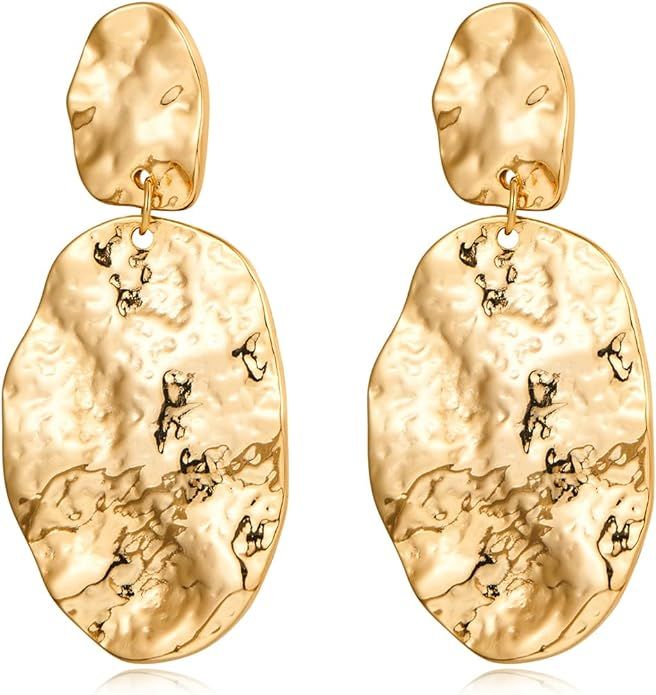 Gold Women Earrings Statement Earrings Hammered Earrings Big Drop Dangle Earrings for Women… | Amazon (US)