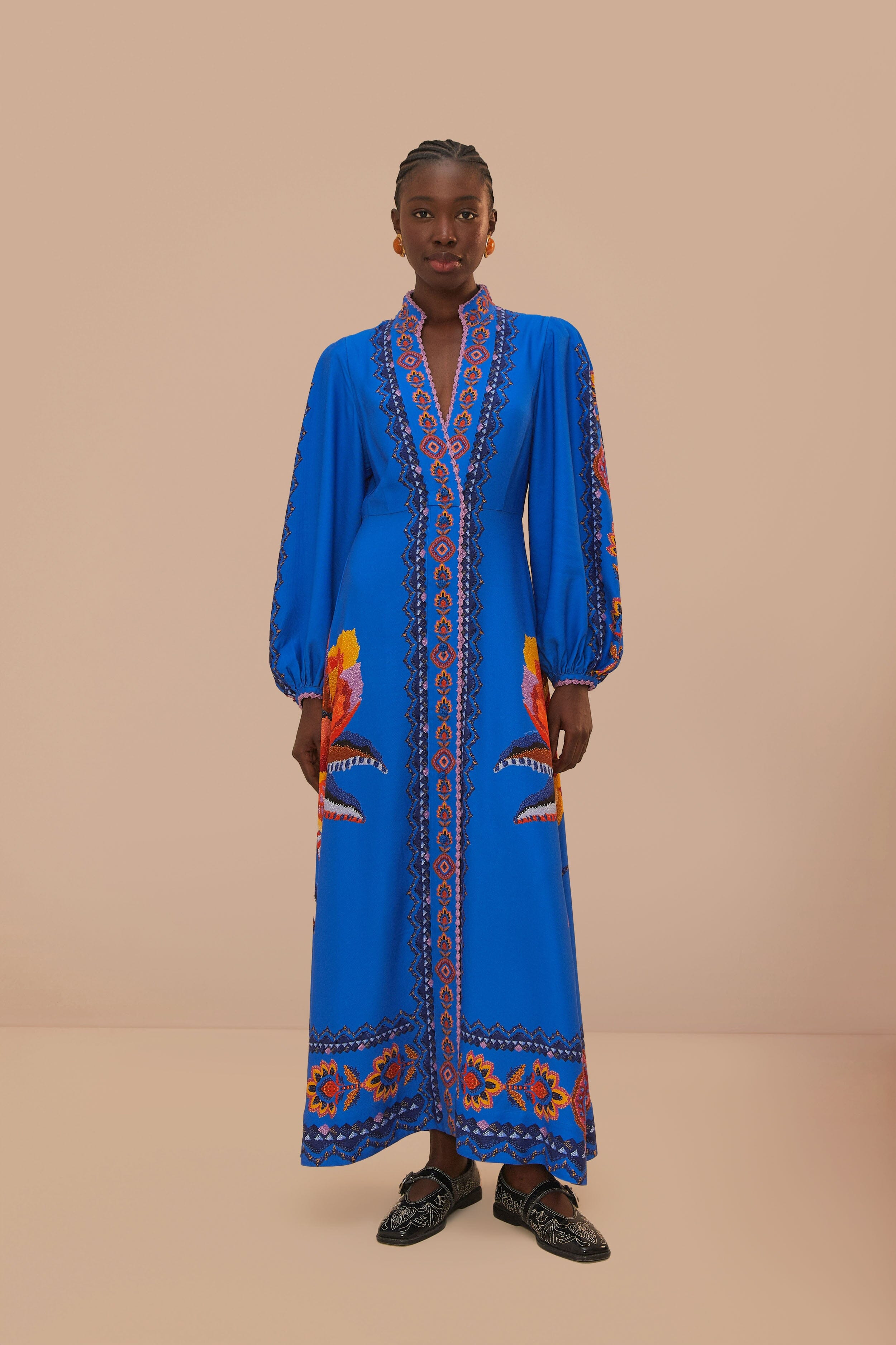 Navy Blue Lucy Floral Tapestry Maxi Dress | FarmRio (US)