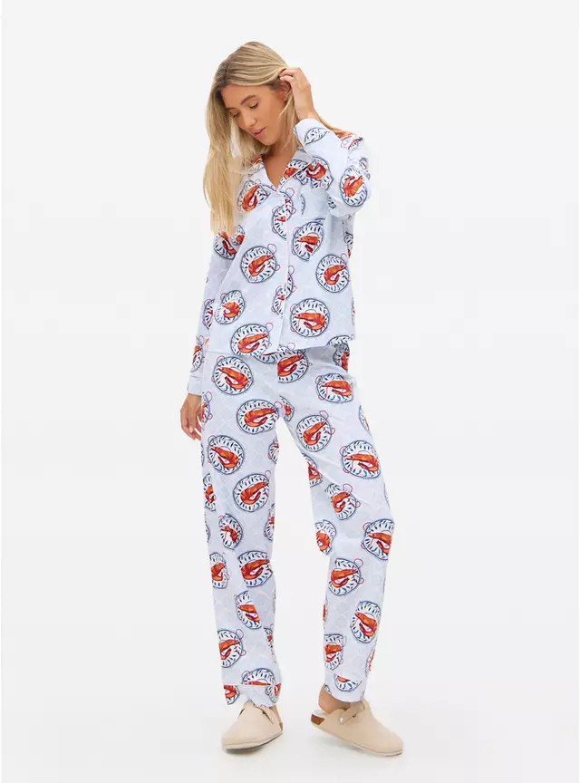 Prawn Printed Blue Jersey Pyjama Set M | Tu Clothing