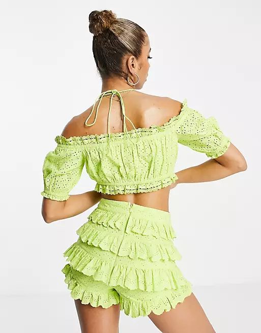 ASYOU eyelet halter tie bardot top in lime - part of a set | ASOS (Global)