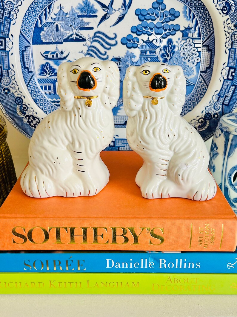 Vintage Pair of Classic Black and White Reproduction Staffordshire Dogs - Etsy | Etsy (US)