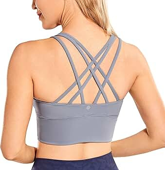 CRZ YOGA Women's Medium Impact Wirefree Padded Strappy Longline Sports Bras | Amazon (US)