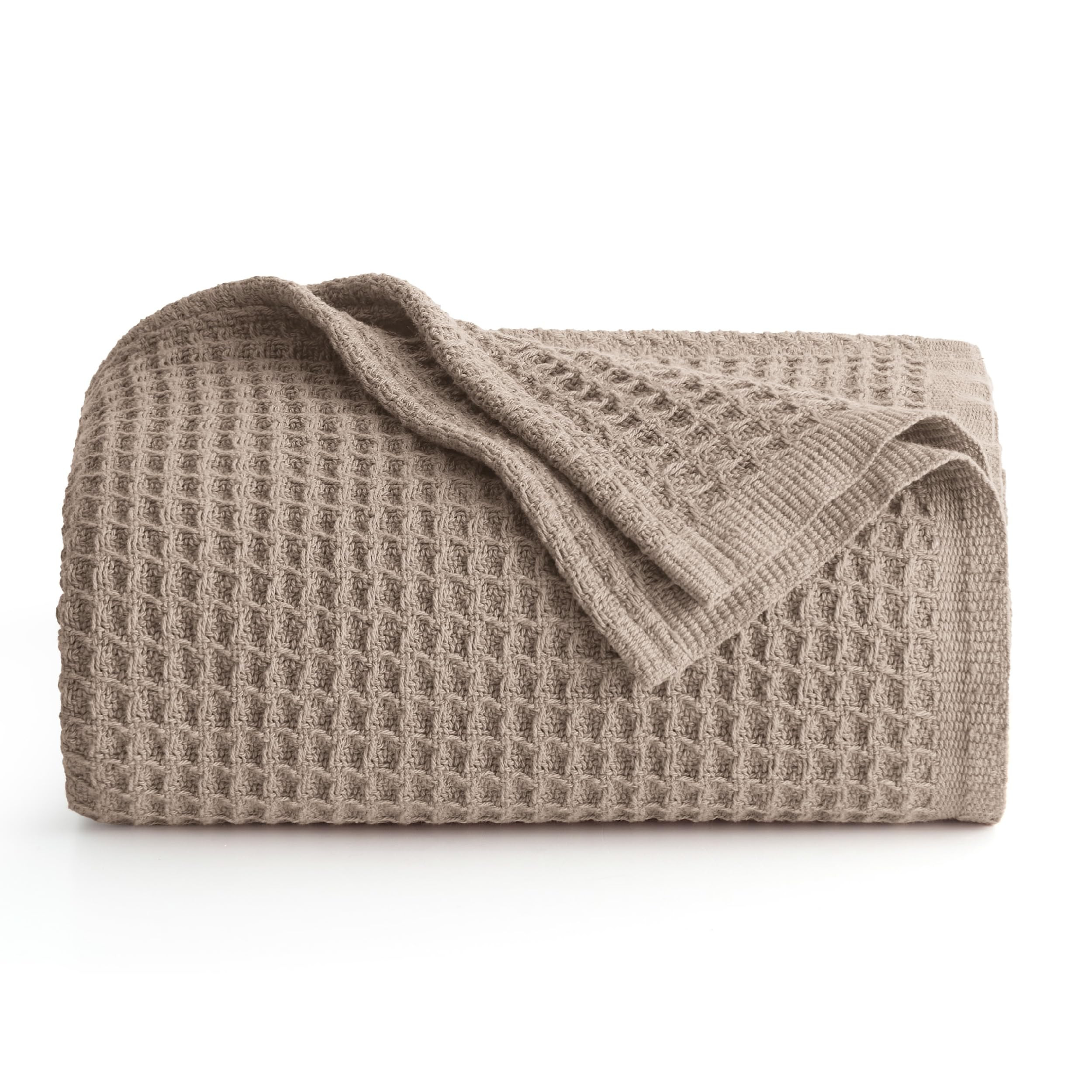 Bedsure 100% Cotton Large Throw Blanket for Couch 50x70 inches - Breathable and Soft, Waffle Weave Throw Blanket for Office, Tan | Amazon (US)
