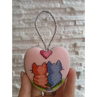 Embroidered Cat Heart Ornament Handmade Valentine's Gift | Etsy (US)