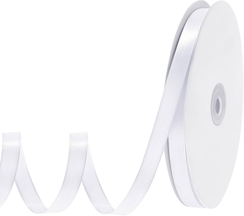 White Ribbon 120 Yards 3/8 Inch Thin White Satin Ribbon Polyester Fabric Ribbon for Gift Wrapping... | Amazon (US)