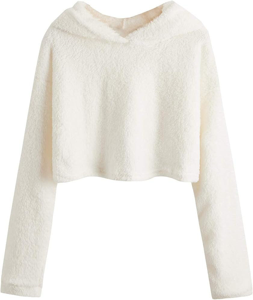 Sweatyrocks Womens Warm Fleece Crop Top Solid Long Sleeve  | Amazon (US)