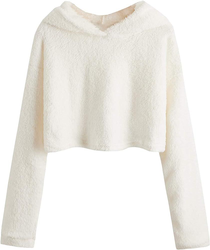 Sweatyrocks Womens Warm Fleece Crop Top Solid Long Sleeve  | Amazon (US)