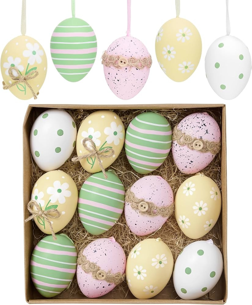 Valery Madelyn 12Pcs Plastic Easter Eggs Ornaments Tree Decoration, 2" Pastel Pink Green Easter E... | Amazon (CA)