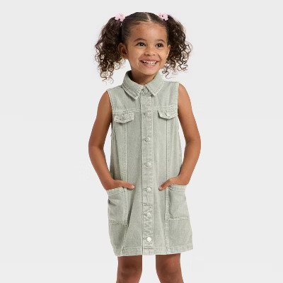 Toddler Girls' Sleeveless Denim Dress - Cat & Jack™ Olive Wash | Target
