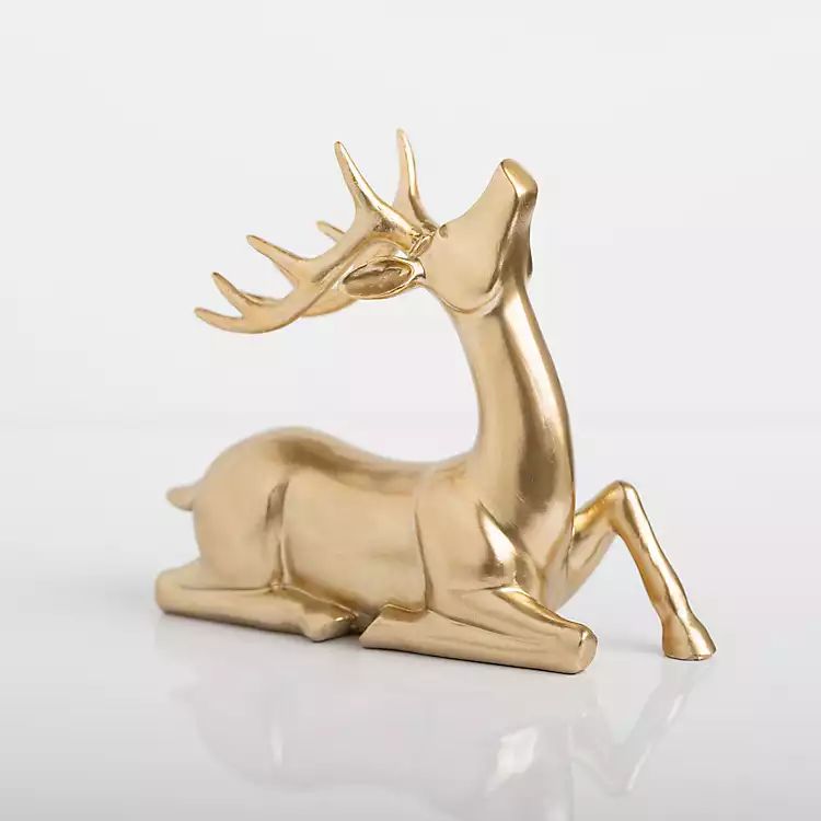 Golden Sitting Reindeer Buck Figurine | Kirkland's Home