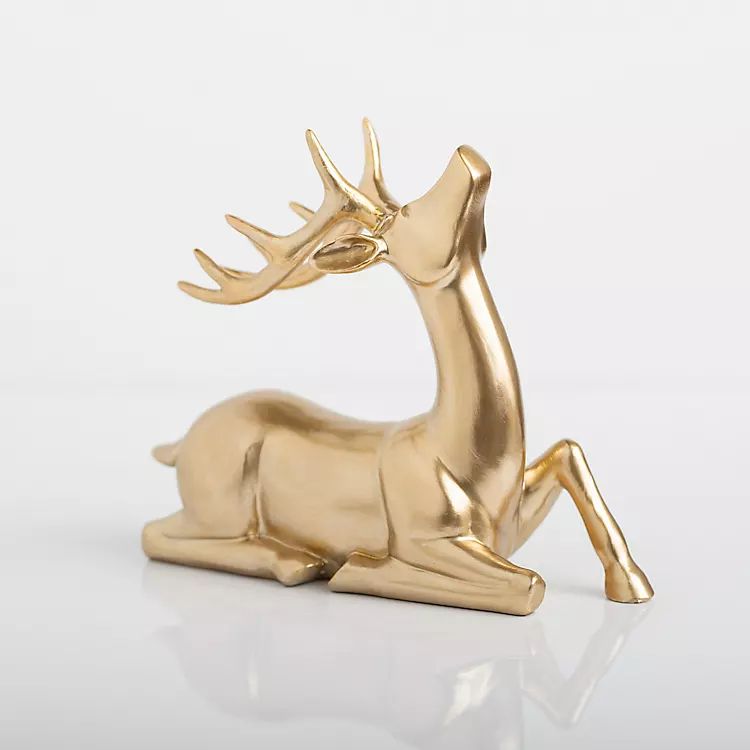 New! Golden Sitting Reindeer Buck Figurine | Kirkland's Home