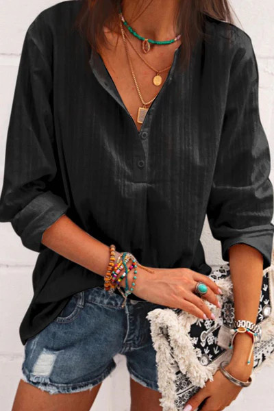 Empty House Half-Button Long Sleeve Top | Cupshe US