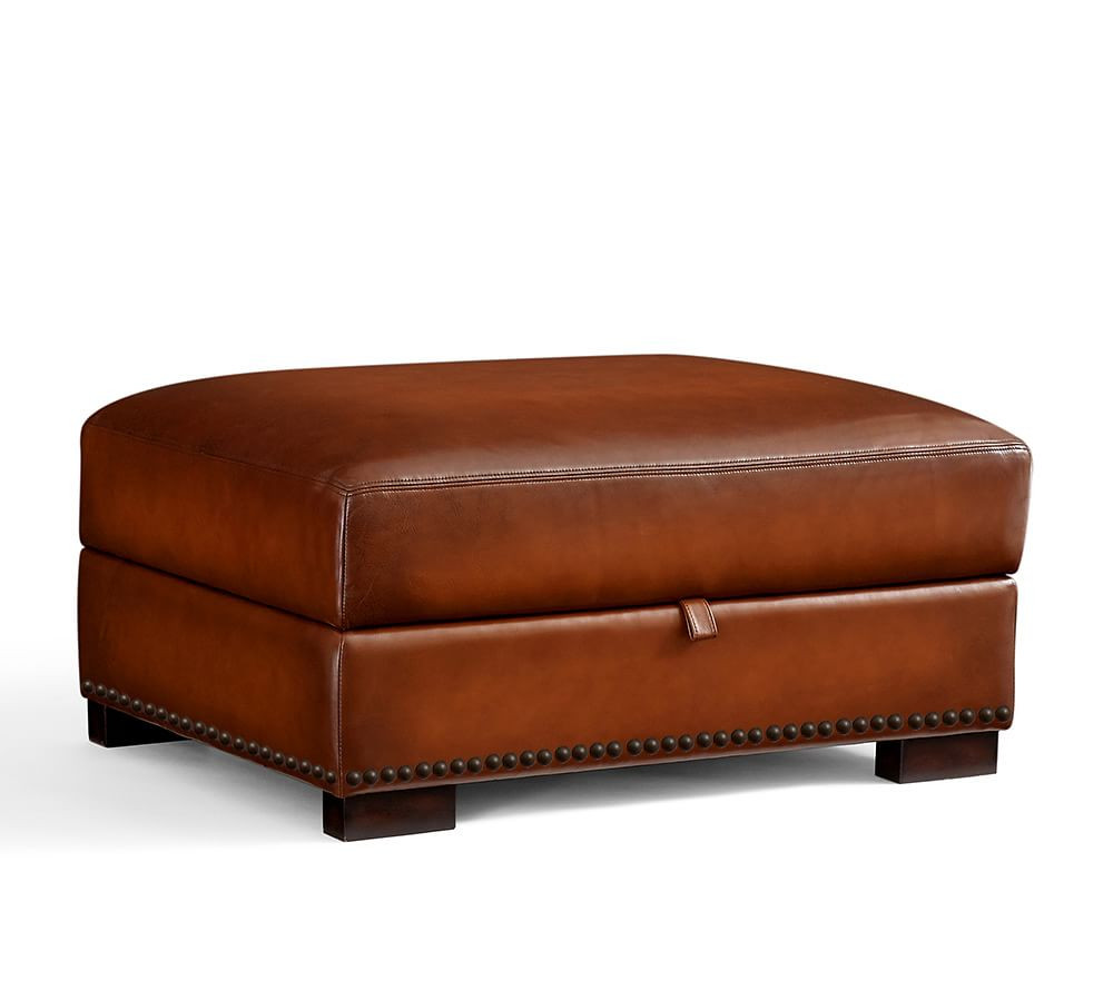 Turner Leather Storage Ottoman with Nailheads | Pottery Barn (US)