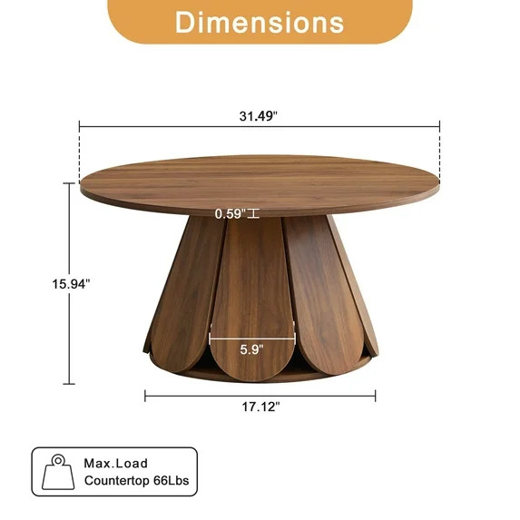 YOCWO 31.5" Small Round Coffee Table for Small Apartment Living Room, Modern Walnut Coffee Table ... | Walmart (US)