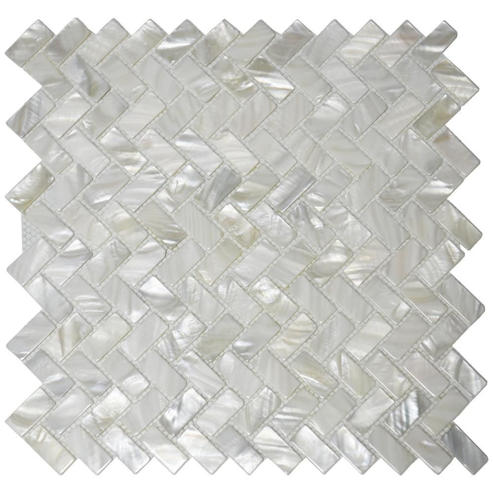 Art3d Herringbone Subway White 11.6 in. x 12.1 in. Natural Sealshell Mosaic Tile Mother of Pearl (9. | The Home Depot