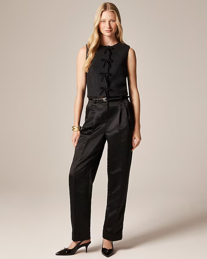 Tweed crewneck vest with velvet bows | J. Crew US