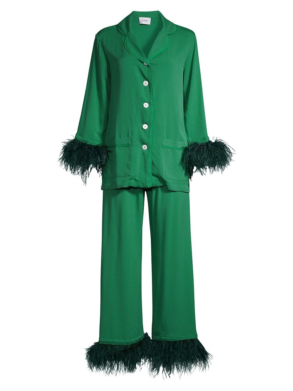 Sleeper Party Feather-Embellished Pajama Set | Saks Fifth Avenue