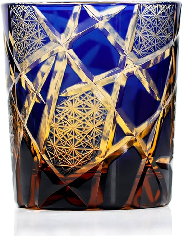 Edo Kiriko Old Fashioned Glasses Crystal Whiskey Glasses Cobalt Blue 9 OZ Wine Glass With Gift Bo... | Amazon (US)