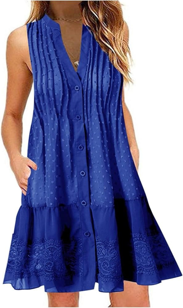 Sun Dresses Women Summer Casual The Fashion Summer V-Neck Sleeveless Dress | Amazon (US)