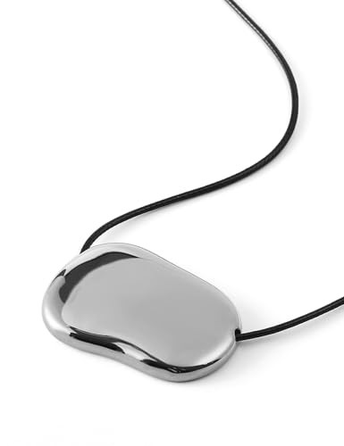 Grozilym Silver Bean Pendant Necklace for Women, Minimalist Pebble Charm on Adjustable Black Cord, Chunky Gold Statement Necklace | Amazon (US)