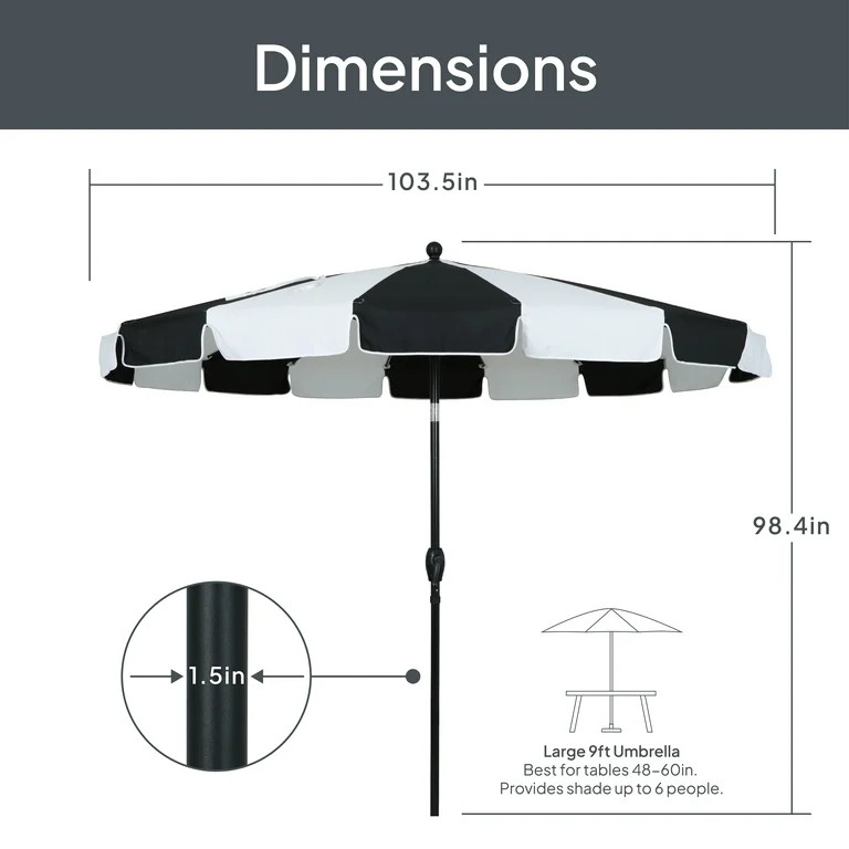 Better Homes & Gardens Premium 9' B&W Market Umbrella, Fiberglass Ribs, Crank Lift, 3-Angle Tilt | Walmart (US)