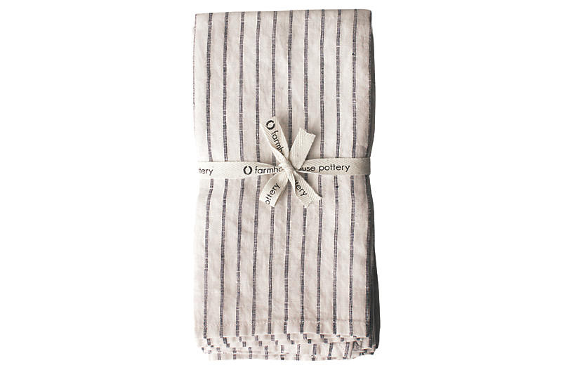 Set of 4 Washed Dinner Napkins - Natural/Black - Farmhouse Pottery | One Kings Lane