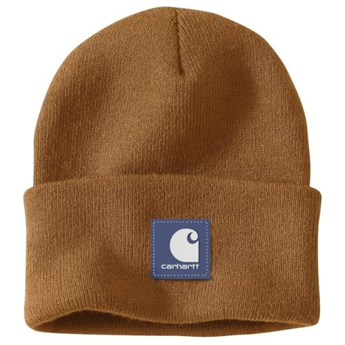 Carhartt Men's Knit Rubber Patch Beanie, Carhartt Brown/Lunar Blue, One Size | Amazon (US)