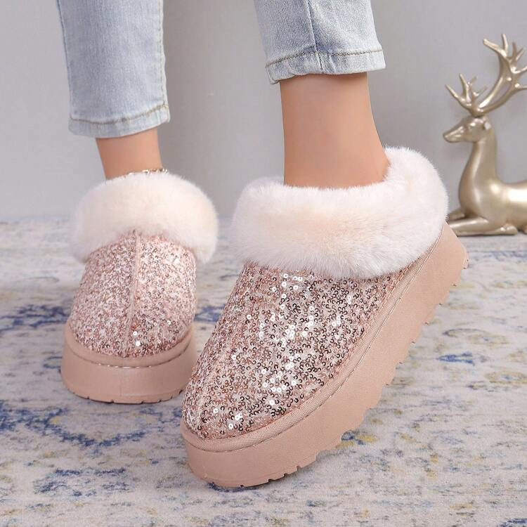 New Glitter Snow Boots For Women, Warm Short Boots, Fashionable Style, Thick Winter Shoes With Anti-Slip Outsole For Outdoor Use In Winters | SHEIN