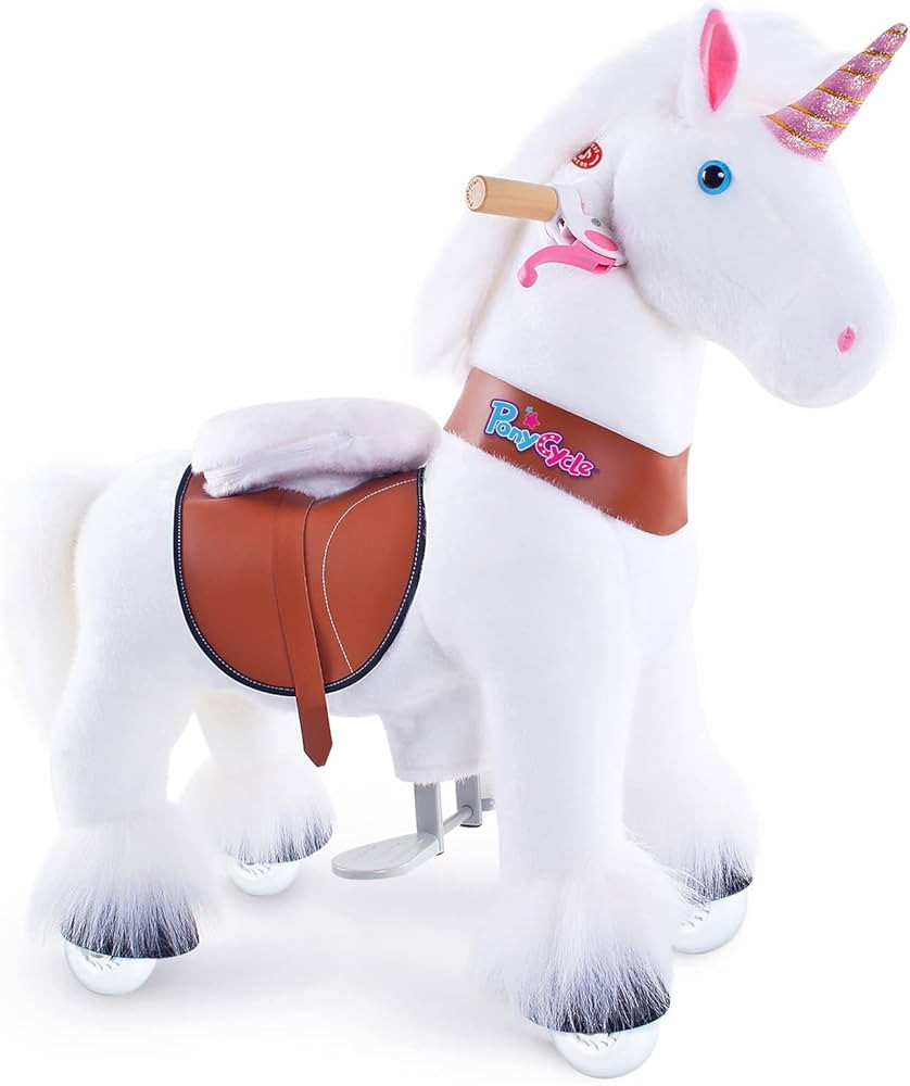 PonyCycle Unicorn Ride on Toy Riding Unicorn with Brake (30" Height/Size 3 for Age 3-4) White Rid... | Amazon (US)