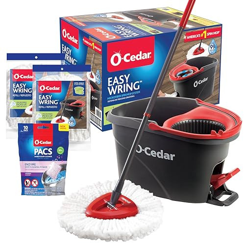 O-Cedar EasyWring Microfiber Spin Mop & Bucket Floor Cleaning System + 2 Extra Mop Head Replacements with Lavender Pac (Variety Pack) | Amazon (US)